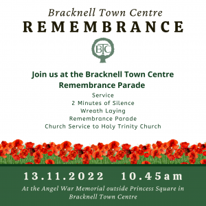 Bracknell Town Remembrance Parade starts at 10.45am on Sunday 13th November outside Princess Square